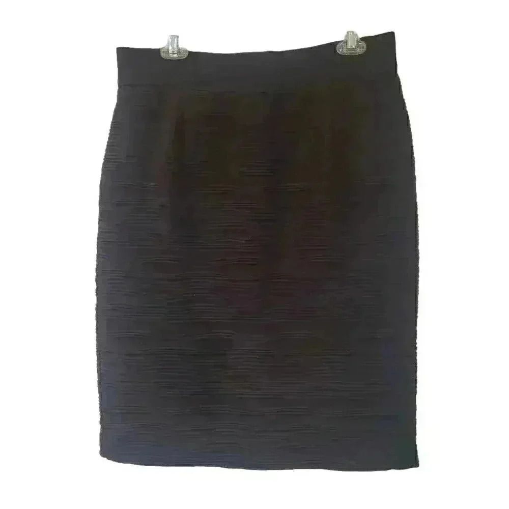 Alfani Women's Black Poly/Spandex Stretchy Horizontal Pleats Lined Straight Skir